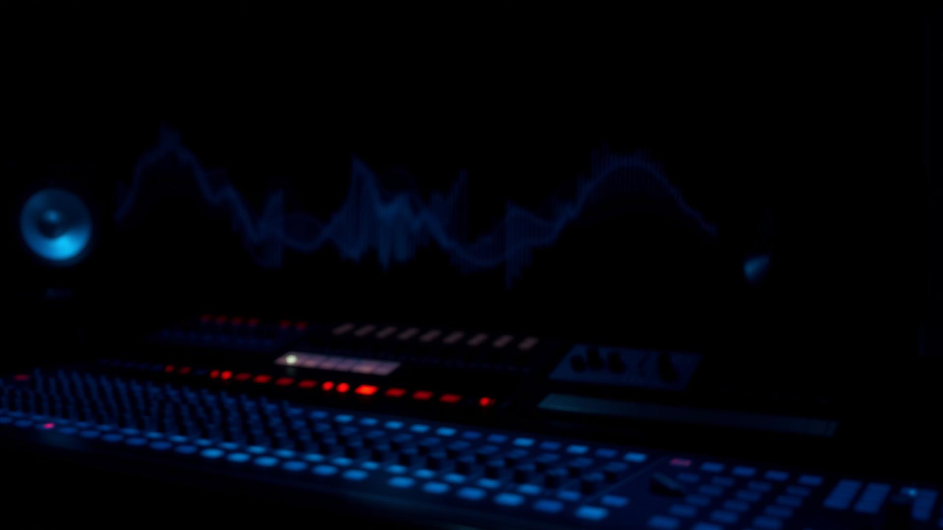 Professional audio mixing console with studio monitors